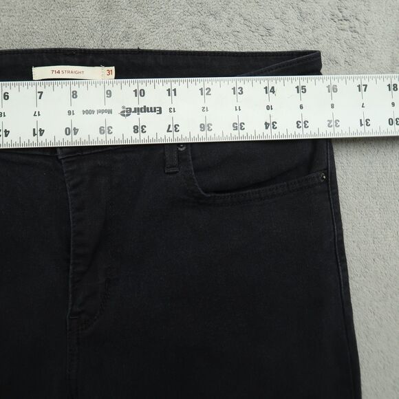 Levi's 714 Jeans Womens Size 31 Black Mid-Rise Straight Denim 30" Inseam Stretch - Picture 3 of 16